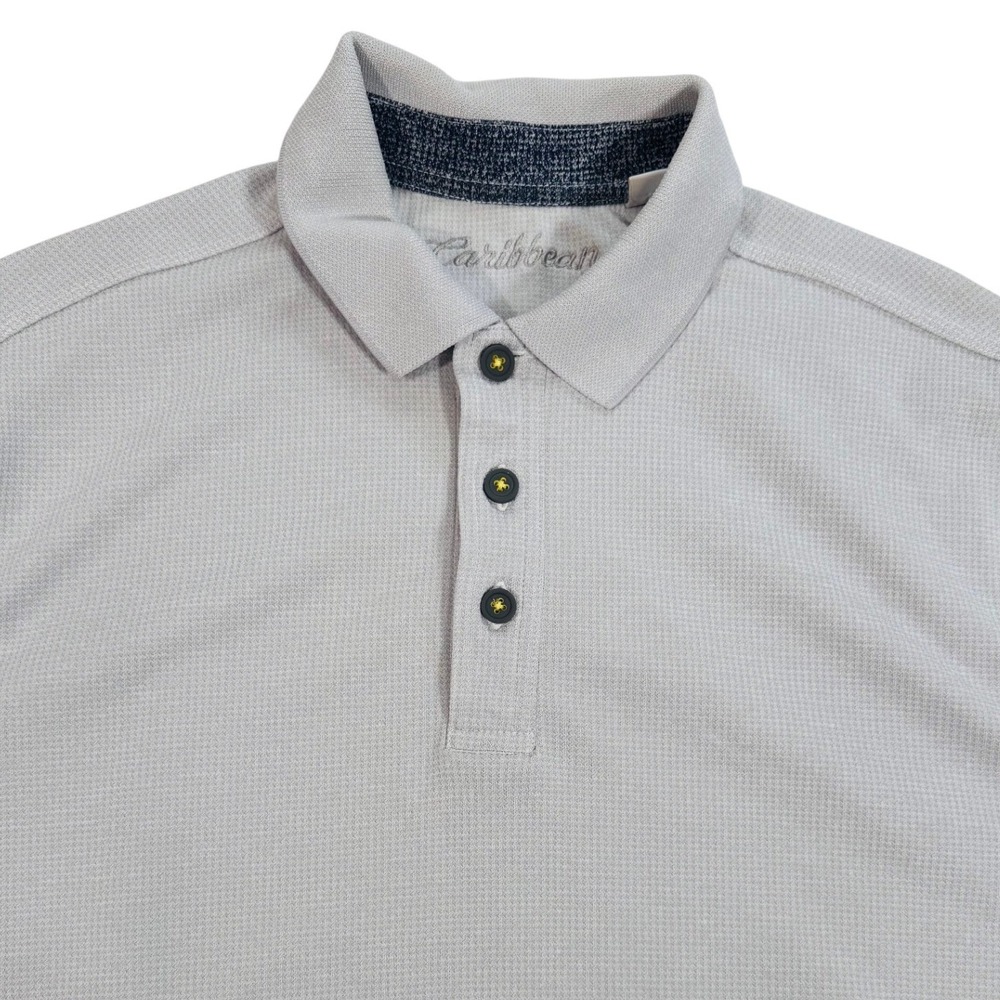 CARIBBEAN Men's Large Gray Textured Short Sleeve Polo Shirt Modal Blend Casual